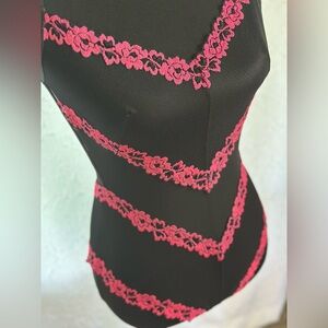 Black Bodysuit with Pink Lace Accents